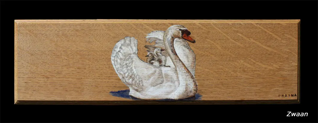 Meditatiebankje met ingebrande zwaan